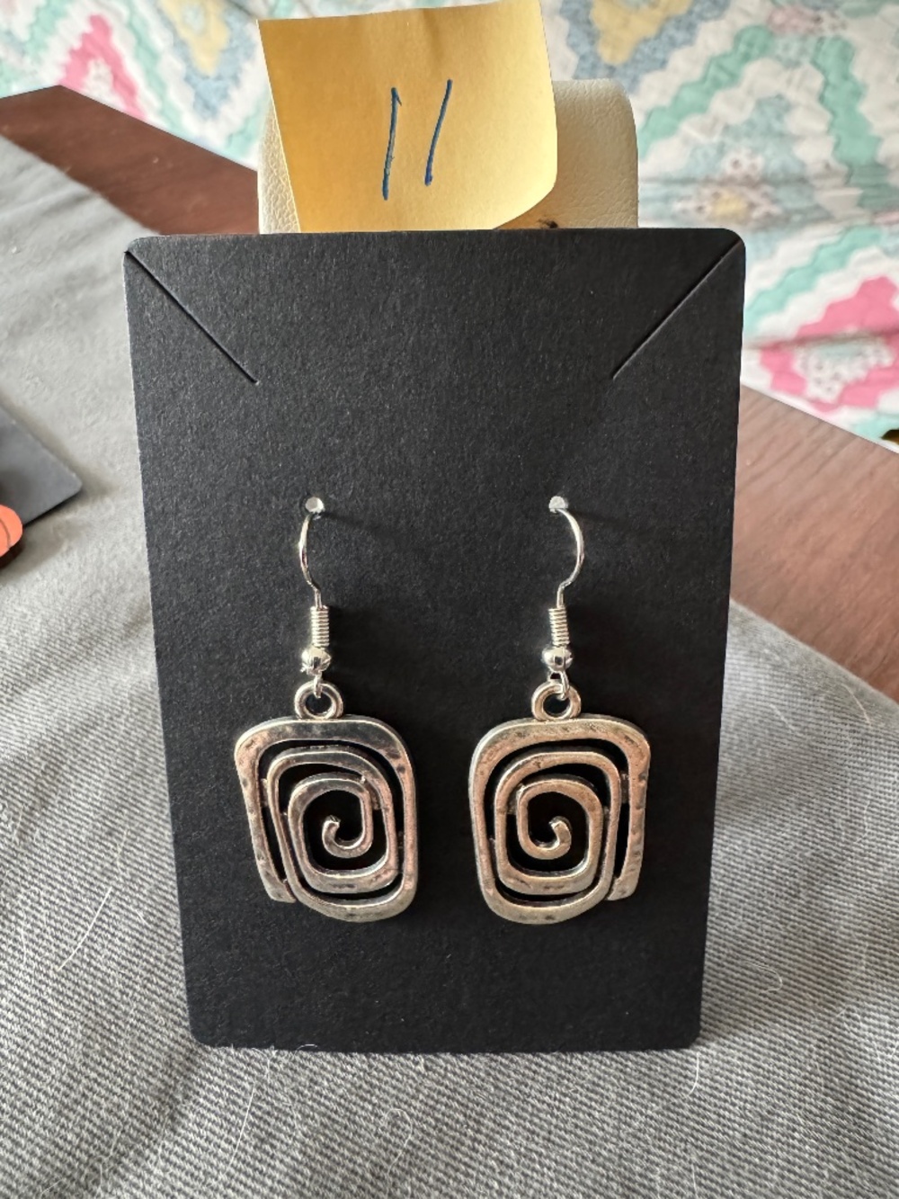Womans Geometric Silvertone Earrings, NEW